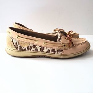Sperry Gold & Tan Leopard Print Topsiders Women's Size 10